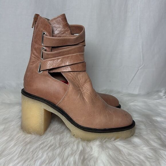 Free People Jesse NWOT English Tan Leather Cutout Platform Boots Sz 38.5/US 8 - Picture 5 of 7